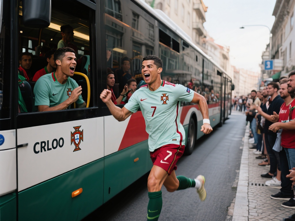 甲亢哥狂追公交车上C罗,铁杆粉丝实力诠释热爱 事情发生在一次C罗随队出行的途中。一辆载